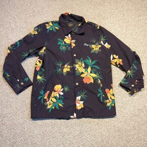 Obey Floral Coaches Windbreaker Jacket Mens Medium Black Floral Hawaiian